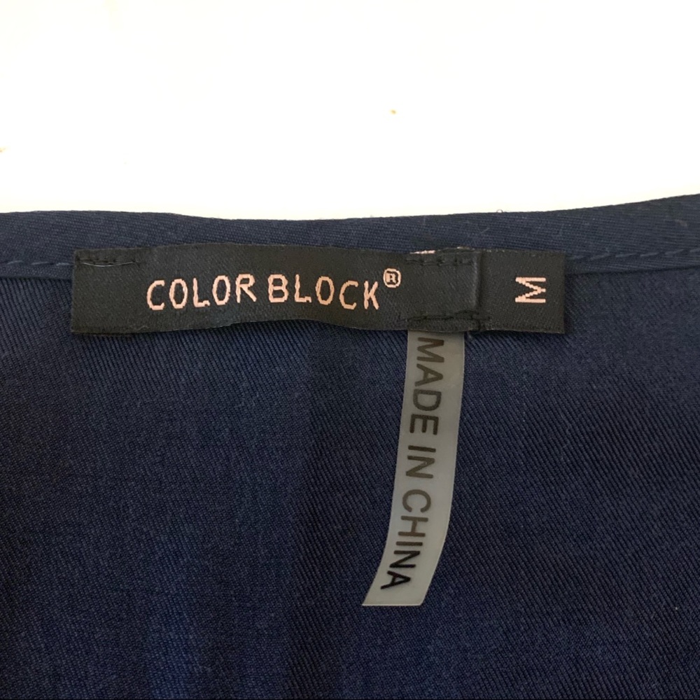 Color Block Navy Top with Multicolor Print Top - Picture 7 of 7